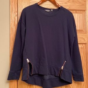 Athleta navy blue pullover sweatshirt with rose gold/copper zipper accents